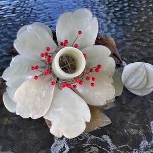 VTG Handcrafted‎ Natural Stone Flower Candle Holder Chinese Asian Decor Unique